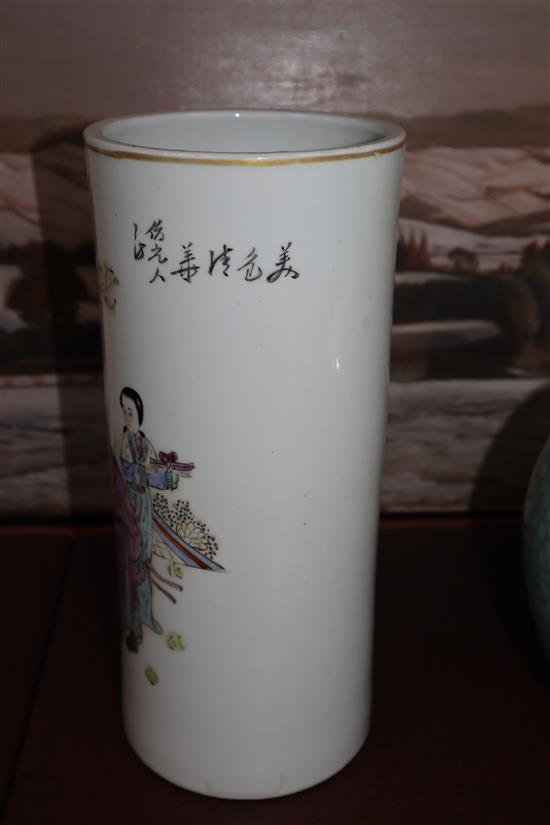 A pair of Chinese sleeve vases and a crackleware vase pair 28cm